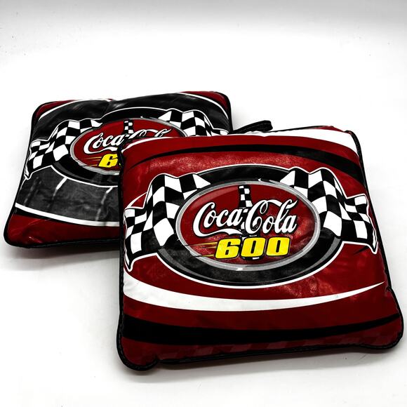 (2) Vtg Coca Cola Nascar 600 Stadium Seat Cushions 13.25 x 11.75 Racing USA EUC - Picture 1 of 7